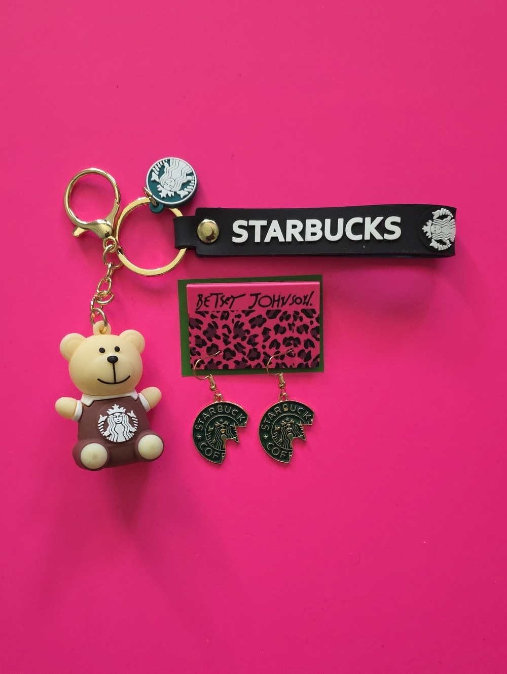 NWOT: Betsey Johnson x Starbucks Earrings & Starbucks Bear Bagcharm Set